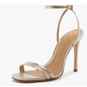 Wansseny Champagne Open Toe Stiletto High Heel Shiny Sandals Ankle Strap Shoes